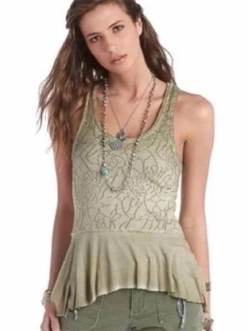 Free People Green Rally Lace Peplum Tank Top - Women's Size Large